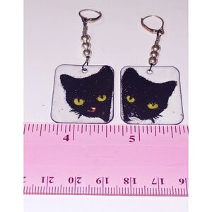 925 Cat earrings  Enamel cat  sterling silver lever hooks beads Artist made Me!